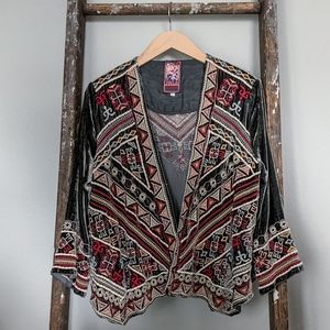 Johnny Was Velvet Embroidered Bolero Jacket